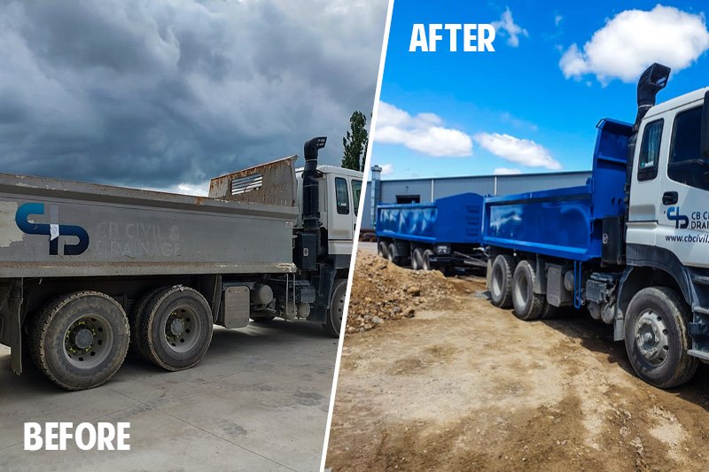 Before and After of Drainage Truck Painting in New Zealand